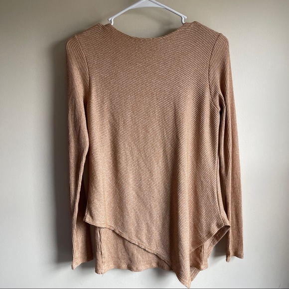 White House Black Market Caramel Ribbed Asymmetric Sweater - Picture 3 of 5